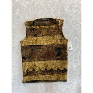 Picadilly sleeveless Shirt women's medium brown gold textured stretch New